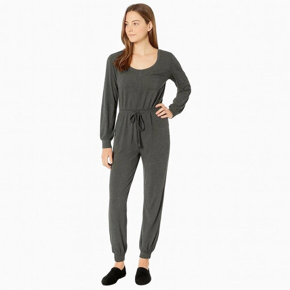 womens gray long sleeve elastic waist jumpsuit size M - Picture 1 of 5